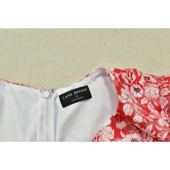 Lane Bryant Women's Plus Size 16 Red Floral Wrap V-Neck Mini Dress Short Sleeve - Picture 5 of 8